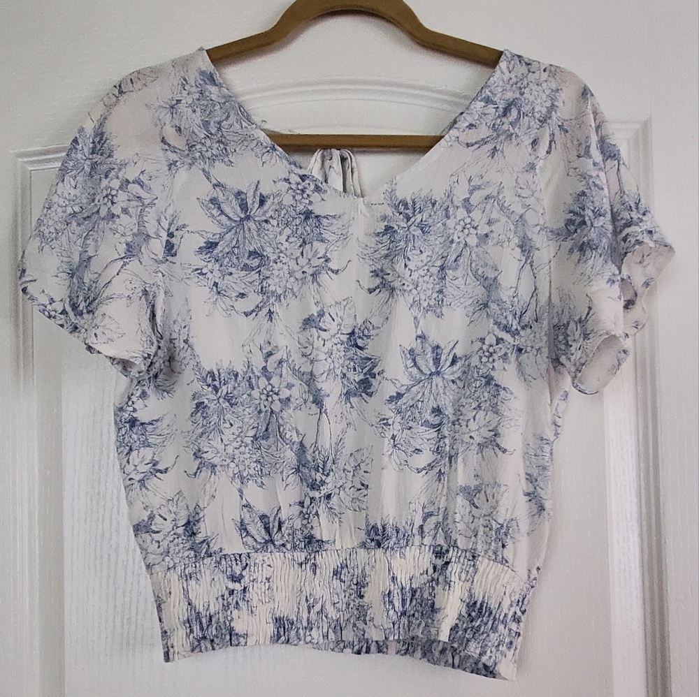 Lovely white and blue print top.